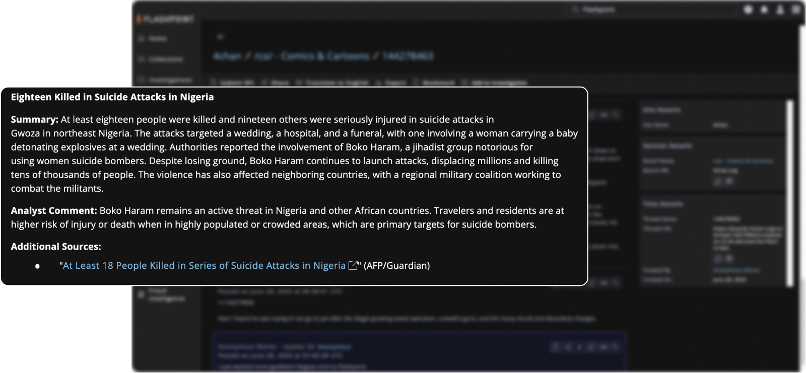 Flahspoint - Issue pop-up window displaying info about Attacks in Nigeria