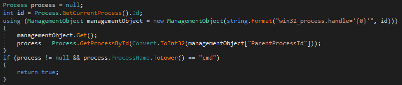 The parent process ID check in the second stage binary