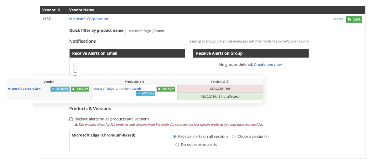 Vulnerability Intelligence - Screenshot for Vulnerability Alerting without Scanning